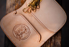 Handmade leather biker trucker key wallet black billfold beige leather chain men wallet - EverHandmade