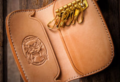 Handmade leather biker trucker key wallet black billfold snake skin leather chain men wallet - EverHandmade