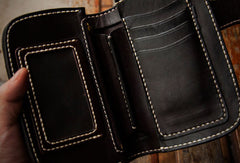 Handmade leather billfold biker trucker wallet black leather chain men wallet