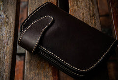 Handmade leather billfold biker trucker wallet black leather chain men wallet