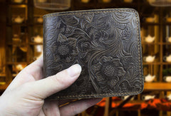 Handmade billfold leather wallet flowral leather billfold wallet for men women - EverHandmade
