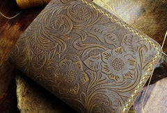 Handmade small leather wallet flowral leather billfold wallet for men women