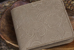 Handmade billfold leather wallet flowral leather billfold wallet for men women - EverHandmade
