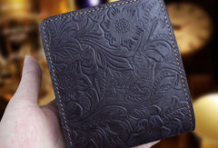 Handmade billfold leather wallet flowral leather billfold wallet for men women - EverHandmade