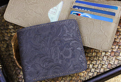 Handmade billfold leather wallet flowral leather billfold wallet for men women - EverHandmade