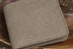Handmade billfold leather wallet flowral leather billfold wallet for men women - EverHandmade