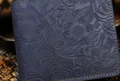 Handmade billfold leather wallet flowral leather billfold wallet for men women - EverHandmade