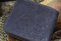 Handmade billfold leather wallet flowral leather billfold wallet for men women - EverHandmade