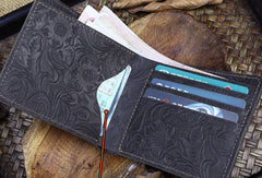 Handmade billfold leather wallet flowral leather billfold wallet for men women - EverHandmade