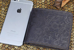 Handmade billfold leather wallet flowral leather billfold wallet for men women - EverHandmade