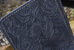 Handmade billfold leather wallet flowral leather billfold wallet for men women - EverHandmade