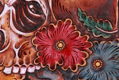 Handmade skull small leather wallet men tooled carved billfold wallet for him - EverHandmade