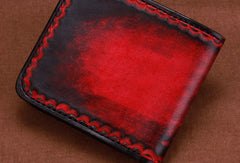 Handmade skull small leather wallet men tooled carved billfold wallet for him - EverHandmade