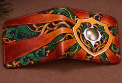 Handmade billfold leather wallet men tooled carved billfold wallet for him
