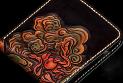 Handmade leather billfold wallet men tooled chinese lion carved wallet - EverHandmade