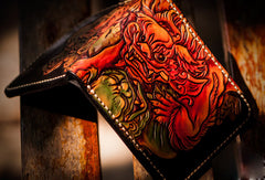 Handmade leather billfold wallet men tooled chinese lion carved wallet - EverHandmade