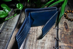 Handmade leather billfold blue skull wallet leather men Black Carved Tooled wallet