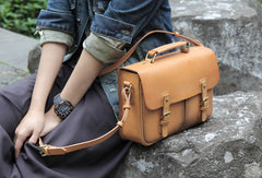 Handmade vintage womens leather messenger bags beige shoulder bags for women - EverHandmade