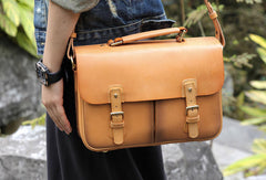 Handmade vintage womens leather messenger bags beige shoulder bags for women - EverHandmade