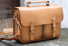 Handmade vintage womens leather messenger bags beige shoulder bags for women - EverHandmade