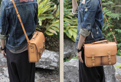 Handmade vintage womens leather messenger bags beige shoulder bags for women - EverHandmade