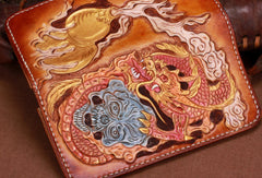 Handmade leather brown skull wallet leather long men clutch Tooled wallet