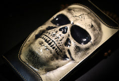 Handmade long skull clutch wallet leather men black white tooled wallet for men