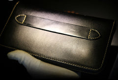 Handmade long skull clutch wallet leather men black white tooled wallet for men
