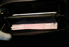 Handmade long skull clutch wallet leather men black white tooled wallet for men