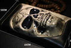 Handmade long skull clutch wallet leather men black white tooled wallet for men