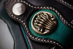 Handmade leather biker trucker wallet green skull leather chain men wallet