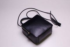 Handmade Leather Cube bag shoulder bag black for women leather crossbody bag