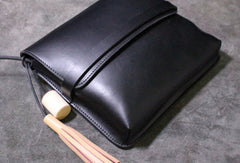 Handmade Leather shoulder bag black tassel for women leather crossbody bag