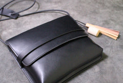 Handmade Leather shoulder bag black tassel for women leather crossbody bag