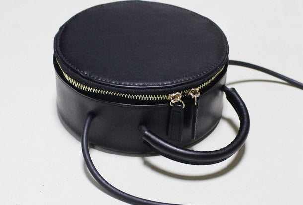 Handmade Leather round bag shoulder bag black for women leather crossbody bag - EverHandmade