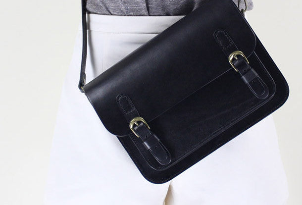 Handmade Leather satchel bag shoulder bag black brown for women leather crossbody bag
