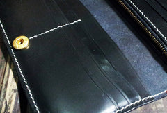 Handmade leather Biker trucker long Megadeth skull wallet leather men Black Carved Tooled wallet - EverHandmade