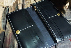 Handmade leather Biker trucker long Megadeth skull wallet leather men Black Carved Tooled wallet - EverHandmade