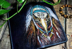 Handmade leather Biker wallet Indian Eagle trucker wallet leather men Tooled chain wallet