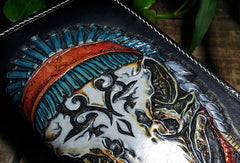 Handmade leather Biker chain wallet Indian Eagle trucker wallet men Tooled wallet