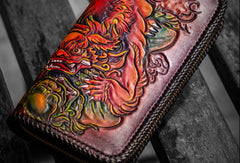 Handmade leather Tonlion clutch zip long wallet black leather men Tooled - EverHandmade