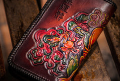 Handmade leather Tonlion clutch zip long wallet black leather men Tooled - EverHandmade