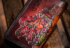 Handmade leather Tonlion clutch zip long wallet black leather men Tooled