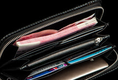 Handmade leather Tonlion clutch zip long wallet black leather men Tooled - EverHandmade