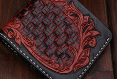 Handmade leather billfold wallet for men carved tooled wallet black eagle wallet - EverHandmade