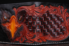 Handmade leather billfold wallet for men carved tooled wallet black eagle wallet - EverHandmade