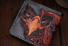Handmade leather billfold wallet for men carved tooled wallet black eagle wallet - EverHandmade
