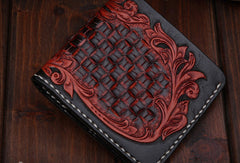Handmade leather billfold wallet for men carved tooled wallet black eagle wallet - EverHandmade