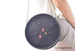 Handmade Leather round bag shoulder bag constellation women leather crossbody bag - EverHandmade