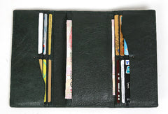 Handmade vintage purse leather wallet long wallet clutch wallet green beige women